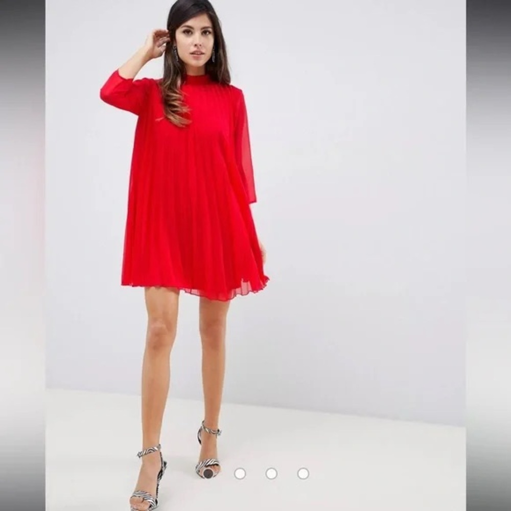ASOS Design Red Pleated Mini Dress. NWOT- size 8